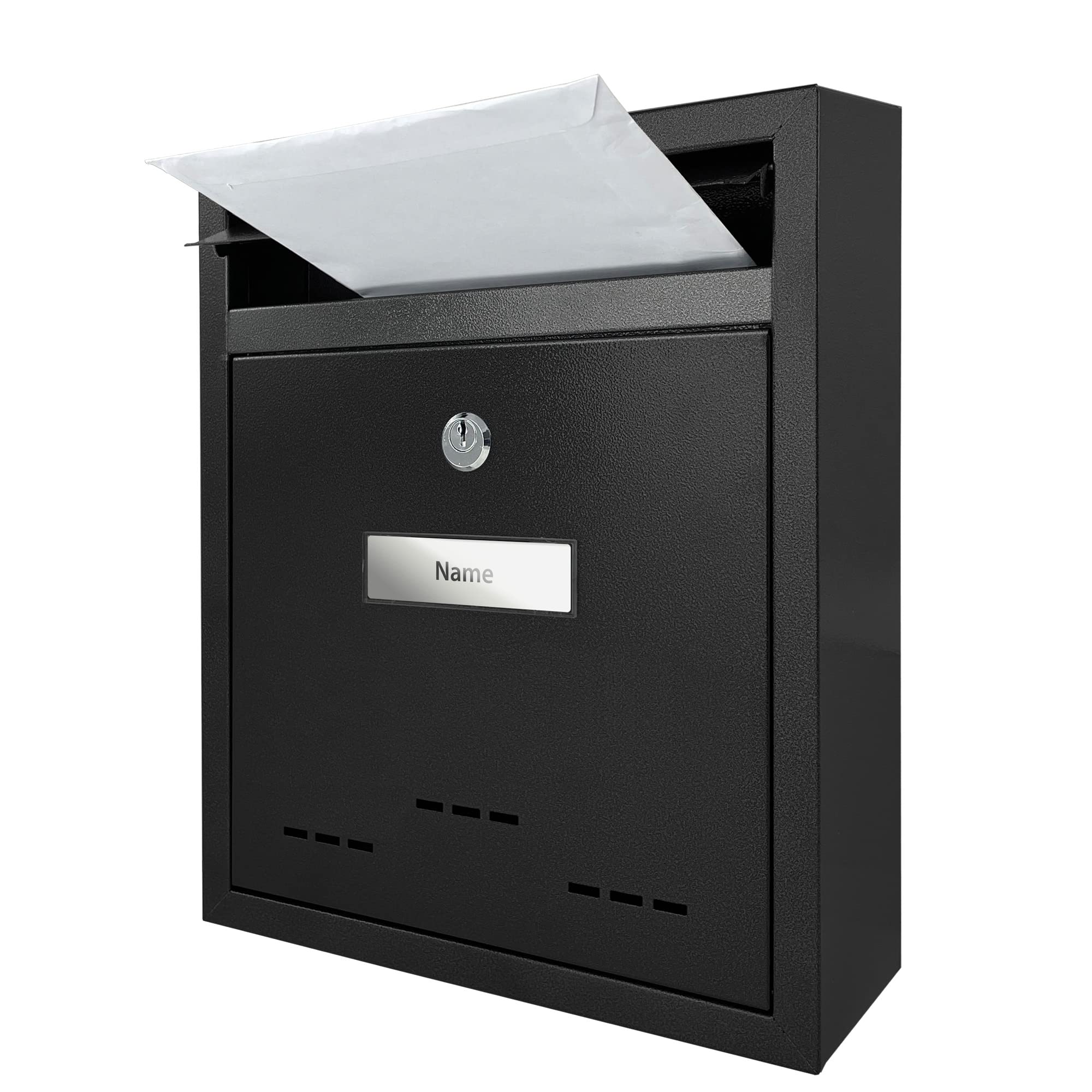 TÄGA 2218 Design Metall Briefkasten schwarz I DIN A4 Einwurfformat I mit Namensschild, Sichtfenster I abschließbar, inkl. 2 Schlüssel