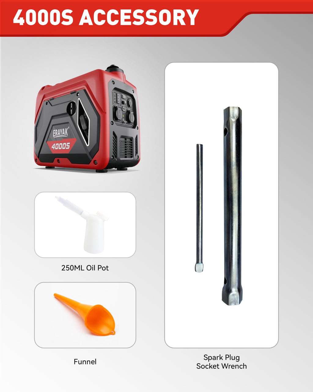 ERAYAK 4000W Notstromaggregat Leise Benzin Inverter Stromerzeuger Stromaggregat Generator Stromgenerator mit Ölsensor ECO-Modus für Camping, Wohnmobile (EYG4000S)