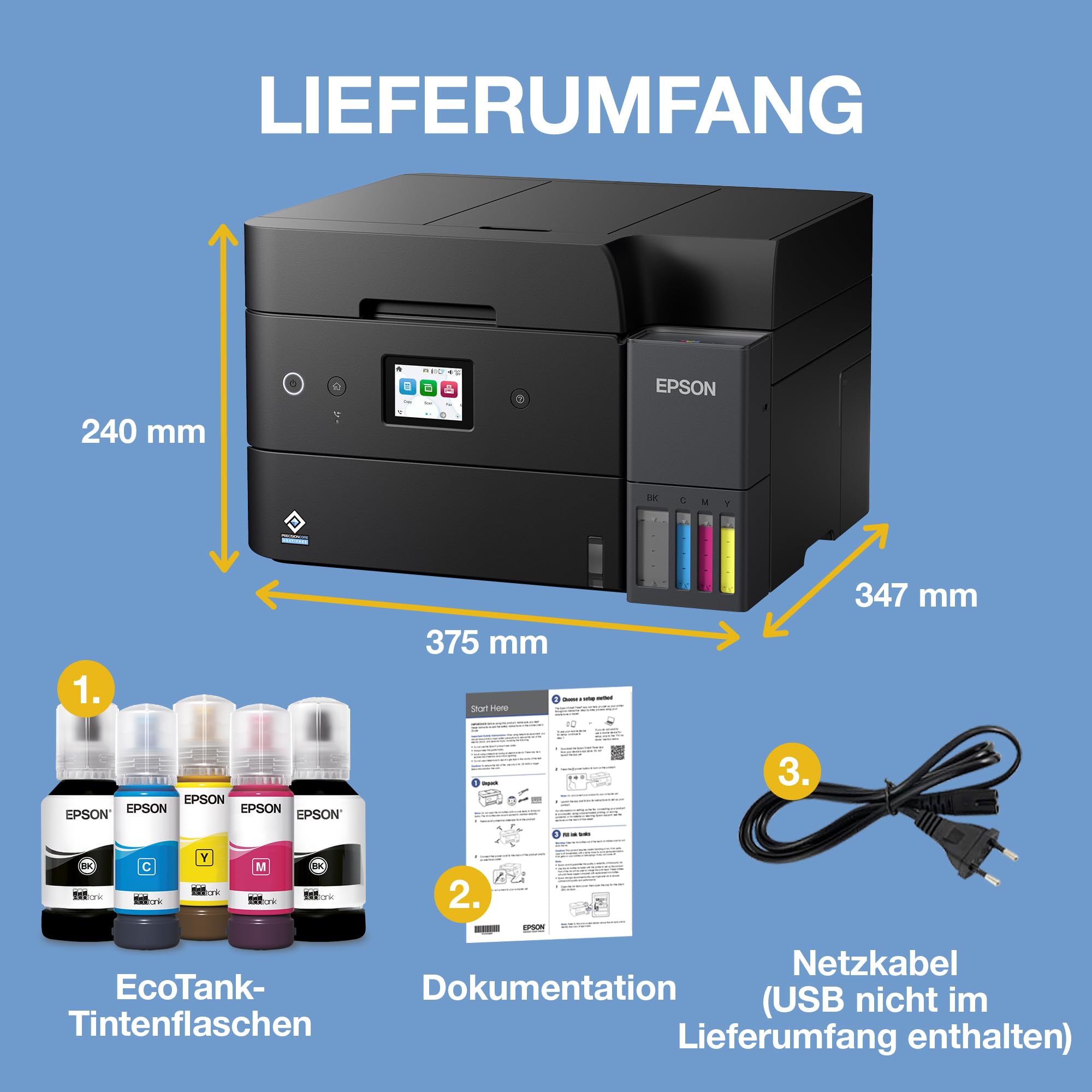 Epson EcoTank ET-4950 A4-Multifunktionsdrucker mit Wi-Fi & AirPrint Tintentank, automatischem Dokumenteneinzug, Duplexdruck, Scannen, Kopieren & Fax, bis zu 3 Jahre Tinte im Lieferumfang enthalten
