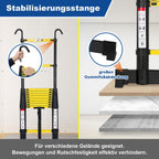 Joparri Aluminium Teleskopleiter 3.2M, Ausziehbare Leiter mit Stabilisator und Abnehmbaren Haken, Rutschfester Aluleiter Stehleiter Mehrzweckleiter, 150 kg Belastbarkeit, Schwarz Gelb