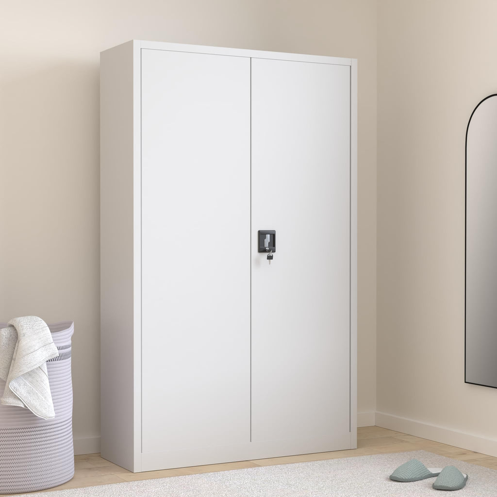 Jan Nowak 2er Set Aktenschrank XXL C001II Büroschrank Metallschrank Flügeltüren Stahlblech Pulverbeschichtung 185 cm x 115 cm x 40 cm (grau/grau)