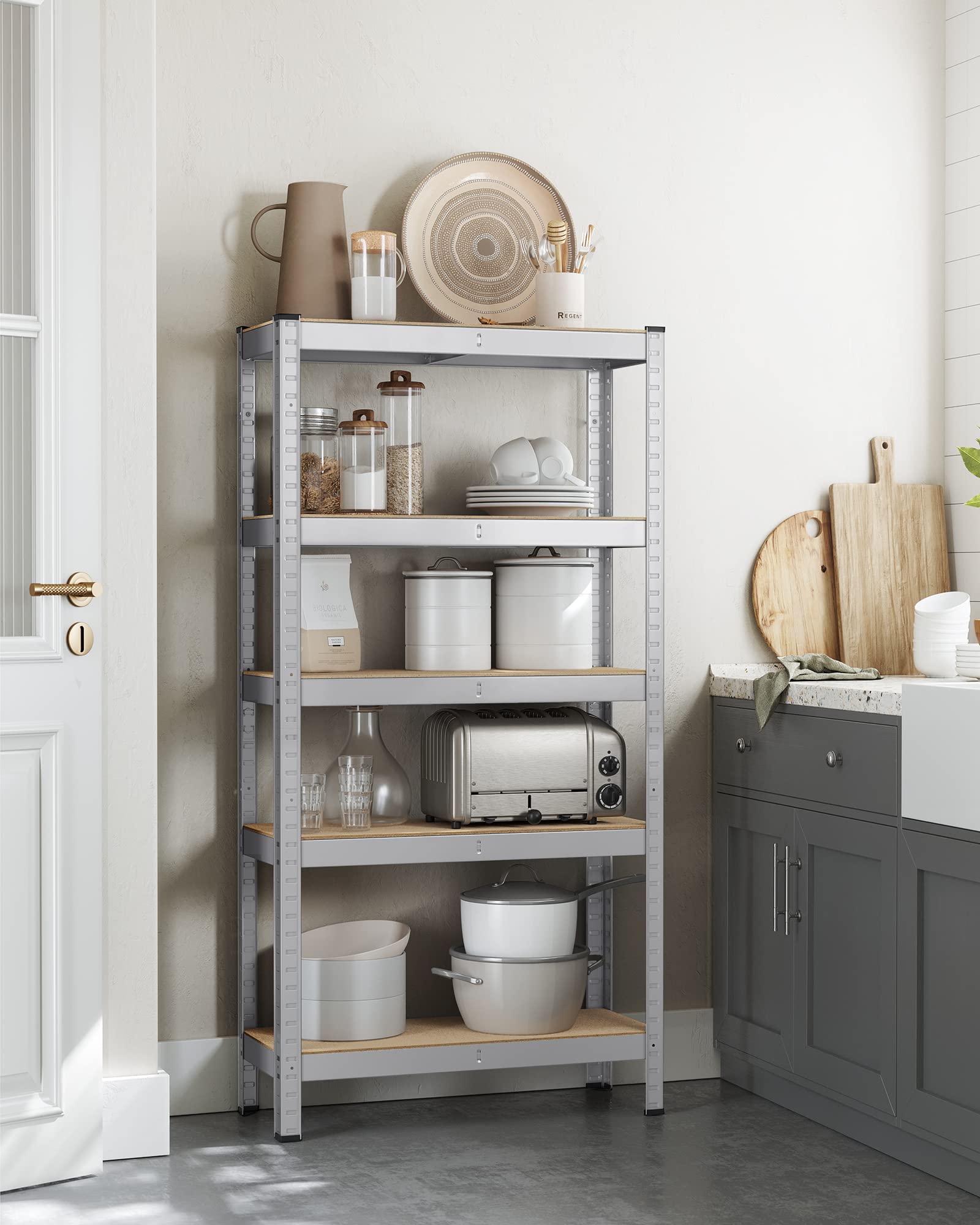 SONGMICS Schwerlastregal, 2er Set, Kellerregal, Lagerregal, 30 x 75 x 150 cm, Regal mit Stahlgestell, bis 650 kg belastbar, 5 verstellbare Ablagen, silbern GLR030E02