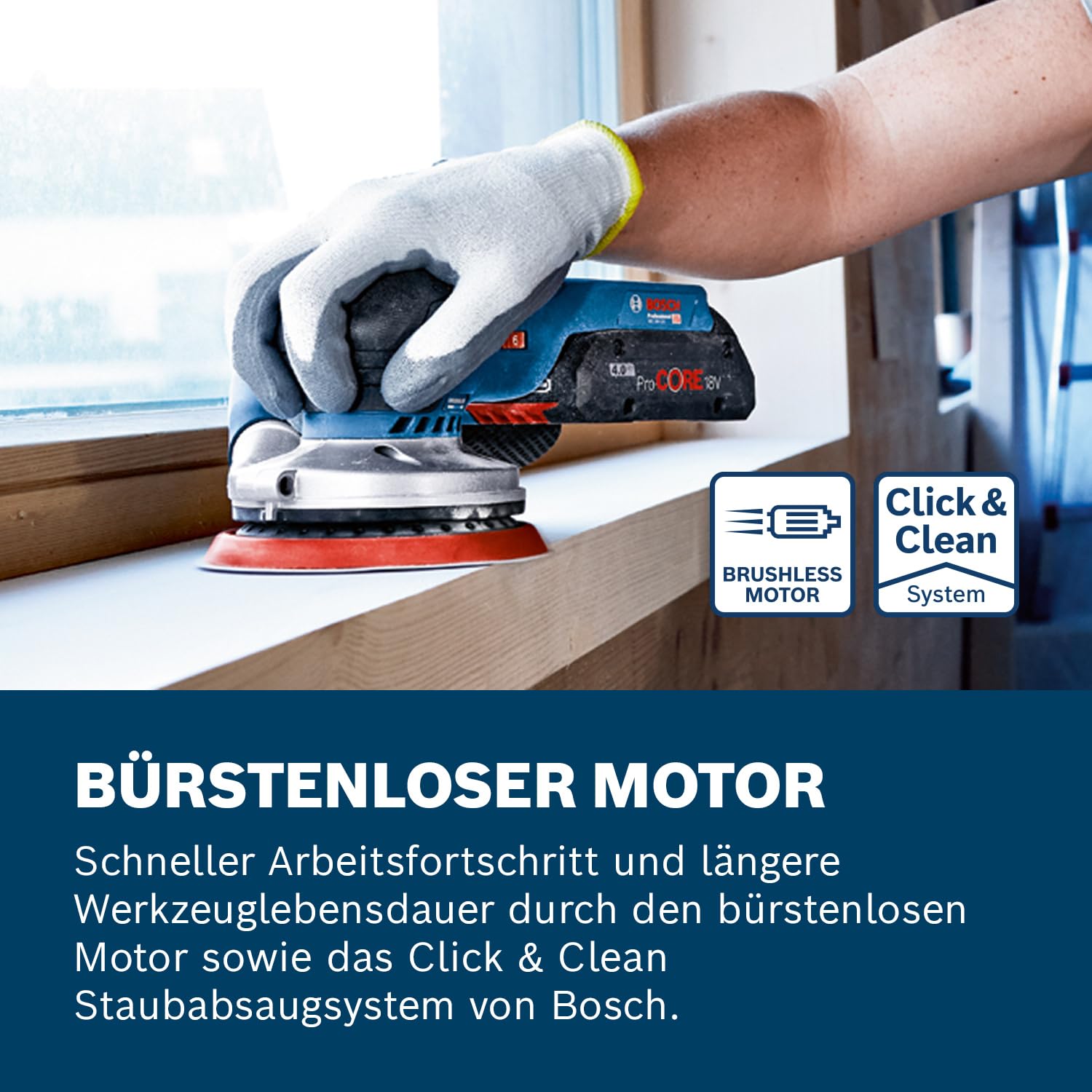 Bosch Professional 18V System Akku Exzenterschleifer GEX 18V-125 (inkl. Schleifteller (125mm), 1x Schleifpapier, Staubbeutel, L-BOXX, ohne Akku/Ladegerät)