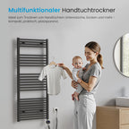 Heilmetz Badheizkörper Elektrisch 70x60cm Badheizkörper Elektrisch mit Thermostat+Timer-Funktion Gerade Handtuchheizkörper Anthrazit 330W
