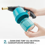 TOM Gas-Lötbrenner im Set – inkl. 4 x 190 g Universal Gaskartuschen – 1300°C – Lötlampe zum Weich- oder Hartlöten – Piezozündung – Bunsenbrenner Gasbrenner (Lötbrenner mit 4 Gaskartuschen)