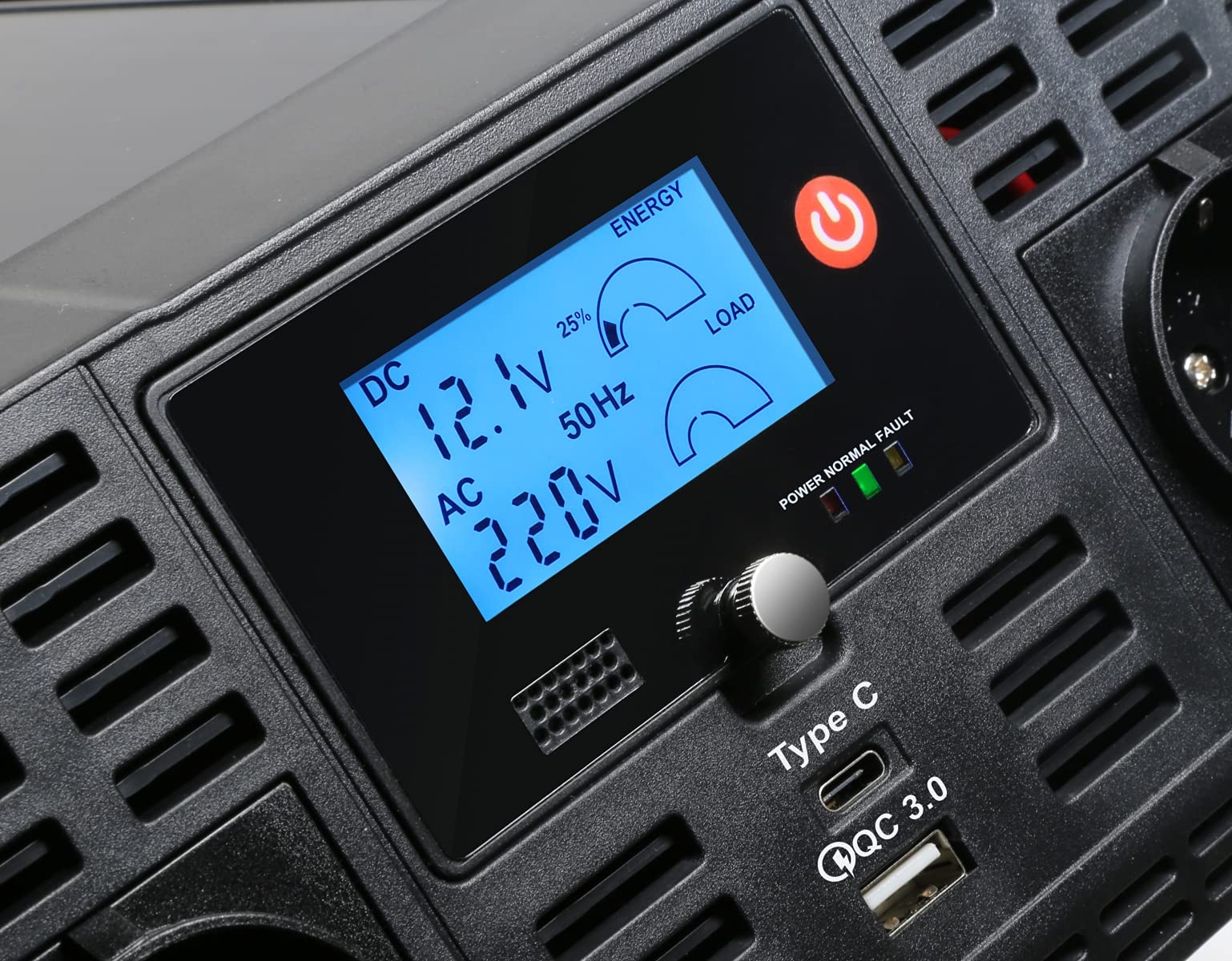 Technaxx KFZ Wechselrichter 12V auf 230V Reiner Sinus 2000W / 4000W – TÜV-zertifizierter Auto Spannungswandler mit LC-Display, 2x Schuko&USB-A QC 3.0 + USB-C – Inverter für Camping, Wohnmobil – TE22