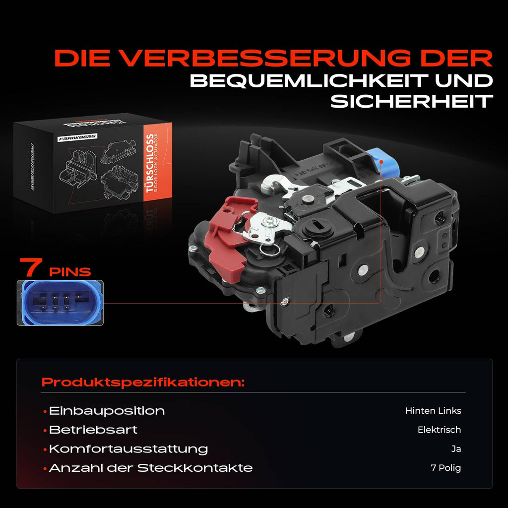 Frankberg Türschloss Stellmotor Hinten Links 7-Polig Kompatibel mit Golf Plus 521 5M1 2004-2013 Golf V 1K1 2003-2009 J.e.t.t.a III 1K2 2007-2010 T.o.u.r.a.n 1T1 1T2 2003-2010 Replace# 3D4839015A