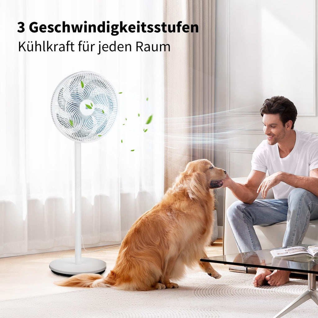 aeco AirX-Flow 100 Standventilator 2-in-1 Stand- & Tischventilator 3 Geschwindigkeitsstufen Höhenverstellbarer Oszillation 85° 55W Kraftvoller 7-Blatt Lüfter Ventilator Luftzirkulation