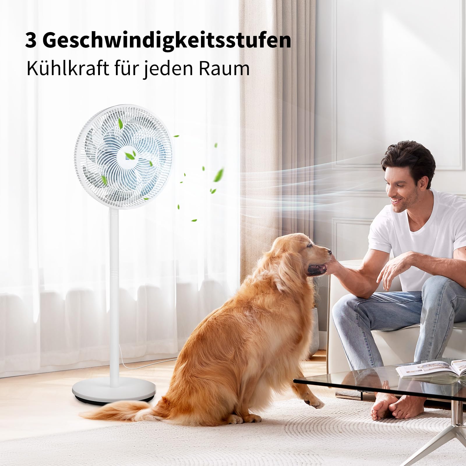 aeco AirX-Flow 100 Standventilator 2-in-1 Stand- & Tischventilator 3 Geschwindigkeitsstufen Höhenverstellbarer Oszillation 85° 55W Kraftvoller 7-Blatt Lüfter Ventilator Luftzirkulation