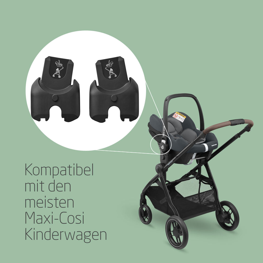 Maxi-Cosi Adapter für Babyschale, zum Befestigen der Maxi-Cosi Babyschale am Maxi-Cosi Kinderwagen, Ein-Klick-Befestigung, Memorytasten, zertifizierte Sicherheit, für die meisten Maxi-Cosi Kinderwagen