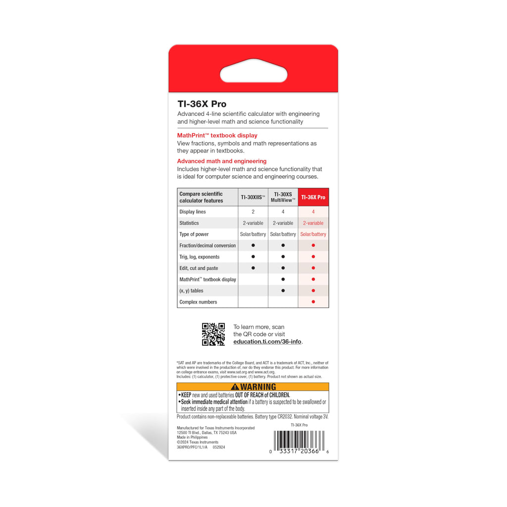 Texas Instruments TI-36X PRO Schulrechner (4-zeilig), nur mit französischer Anleitung und Sprache, 36PRO/TBL/1L1, BLACK