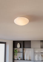 EGLO Deckenlampe Ella, Ø 35 cm, 2 flammige Wandlampe, Deckenleuchte aus Stahl und Glas in Weiß, Opal matt, Wohnzimmerlampe, Küchenlampe, Bürolampe, Flurlampe Decke, E27 Fassung