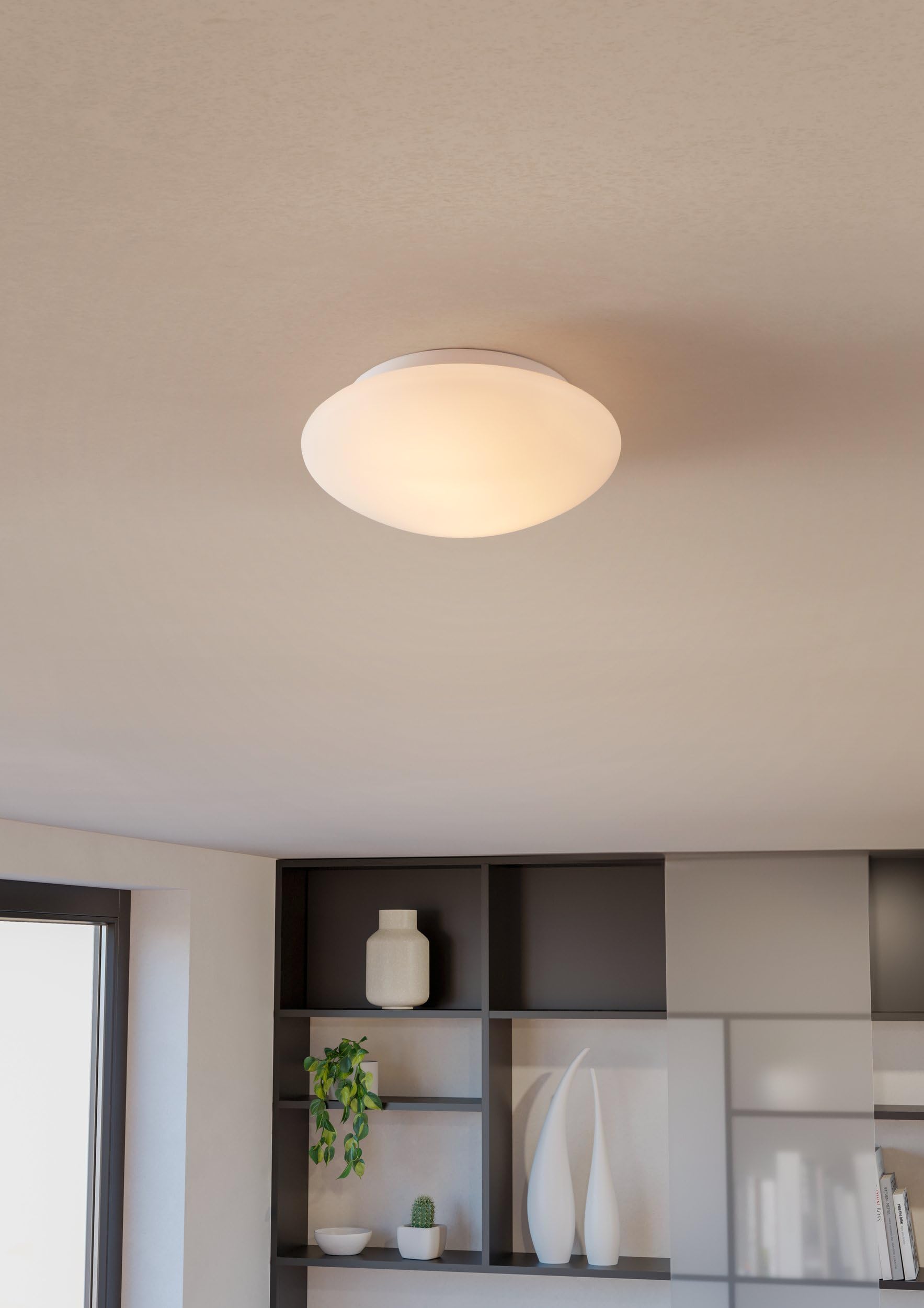 EGLO Deckenlampe Ella, Ø 35 cm, 2 flammige Wandlampe, Deckenleuchte aus Stahl und Glas in Weiß, Opal matt, Wohnzimmerlampe, Küchenlampe, Bürolampe, Flurlampe Decke, E27 Fassung