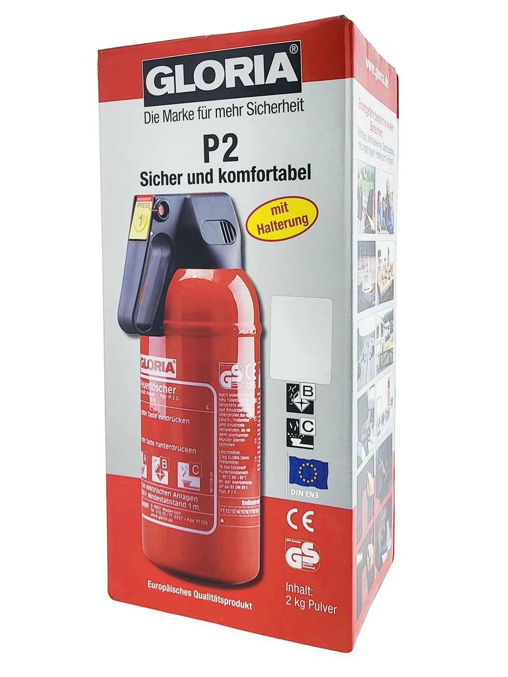 MBS FIRE 2x Gloria KFZ Auto-Pulverlöscher P2GM, 2kg Brandklasse ABC inkl. Halterung u. Plakette