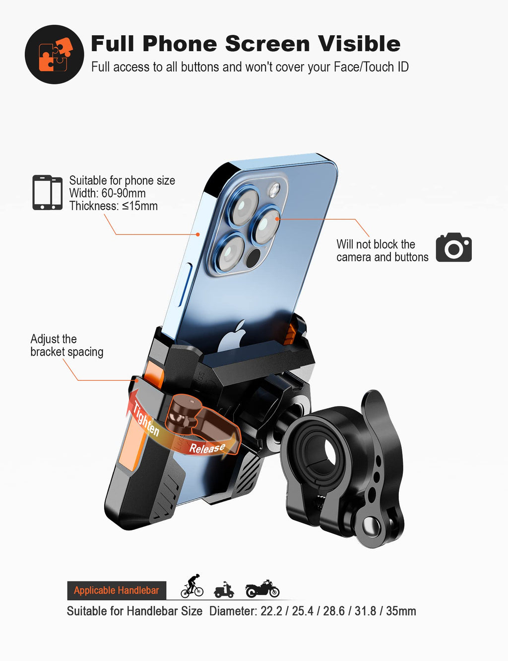 Grefay Fahrrad Handyhalterung【1S Schnelle Demontage】 Motorrad Handyhalter Mit 360 Drehung Outdoor Lenker Handyhalter für Rennrad MTB Scooter für 4,5-7,0 Smartphone