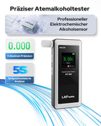 LAFMATE AT-160 Alkoholtester, hochpräziser Promilletester mit Alarmschwelleneinstellung, Breathalyzer mit digitaler LCD-Anzeige, Speicherfunktion, Typ-C-Laden, 10 Mundstücke für Heimgebrauch