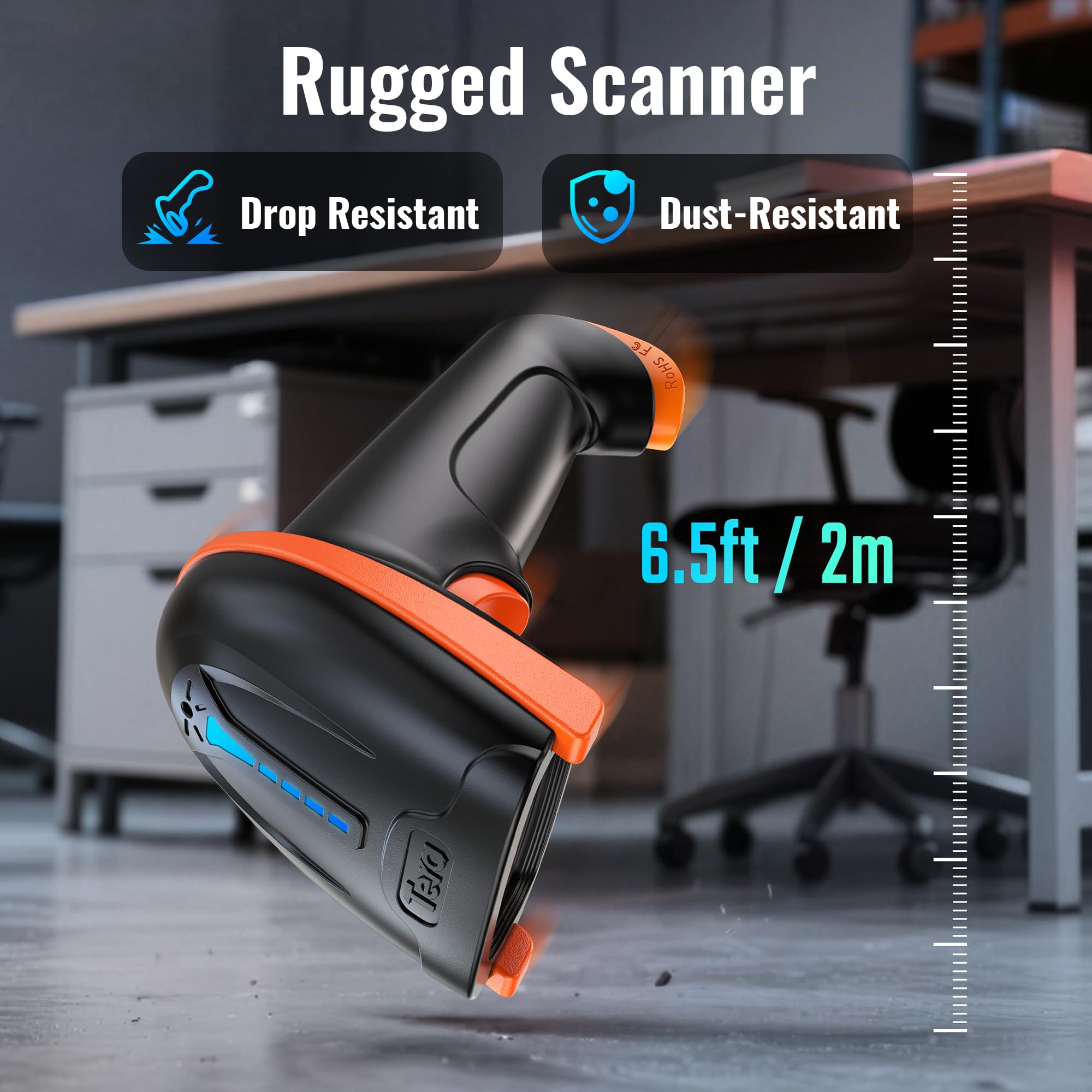 Tera Barcode Scanner 1D 2D QR Wireless Kabellos 2,4 GHz + Wired USB 2,0 Kabelgebunden Handscanner Barcodelesegerät 5 Mil Auflösung 100m Reichweite, Bildschirm-Scannen Unterstützt, Upgrade-Modell D5100