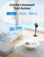 Dreo 25dB leiser Smart Standventilator, 120°+105°Omni-direktional oszillierend Ventilator mit Fernbedienung, 30M Windentfernung, 1650m³/h Luftvolume Turbo-Luftzirkulator Fans, 6 Modi 8-Geschwindigkeit