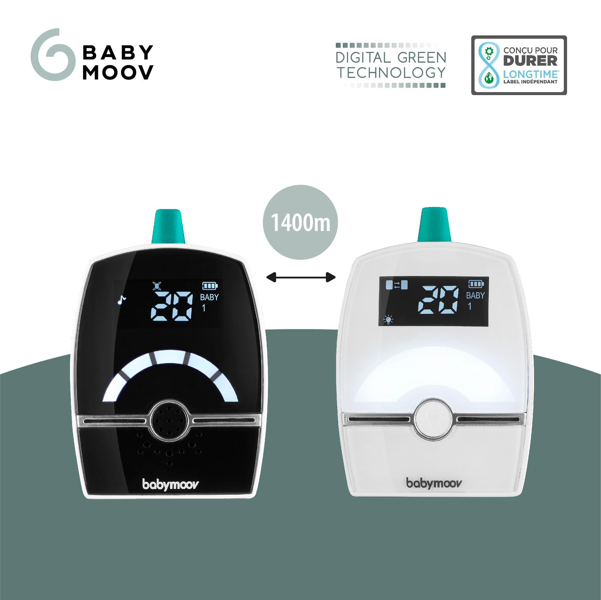 Babymoov Babyphone Premium Care - Digital Green Technology, niedrige Strahlung, 1400m Reichweite