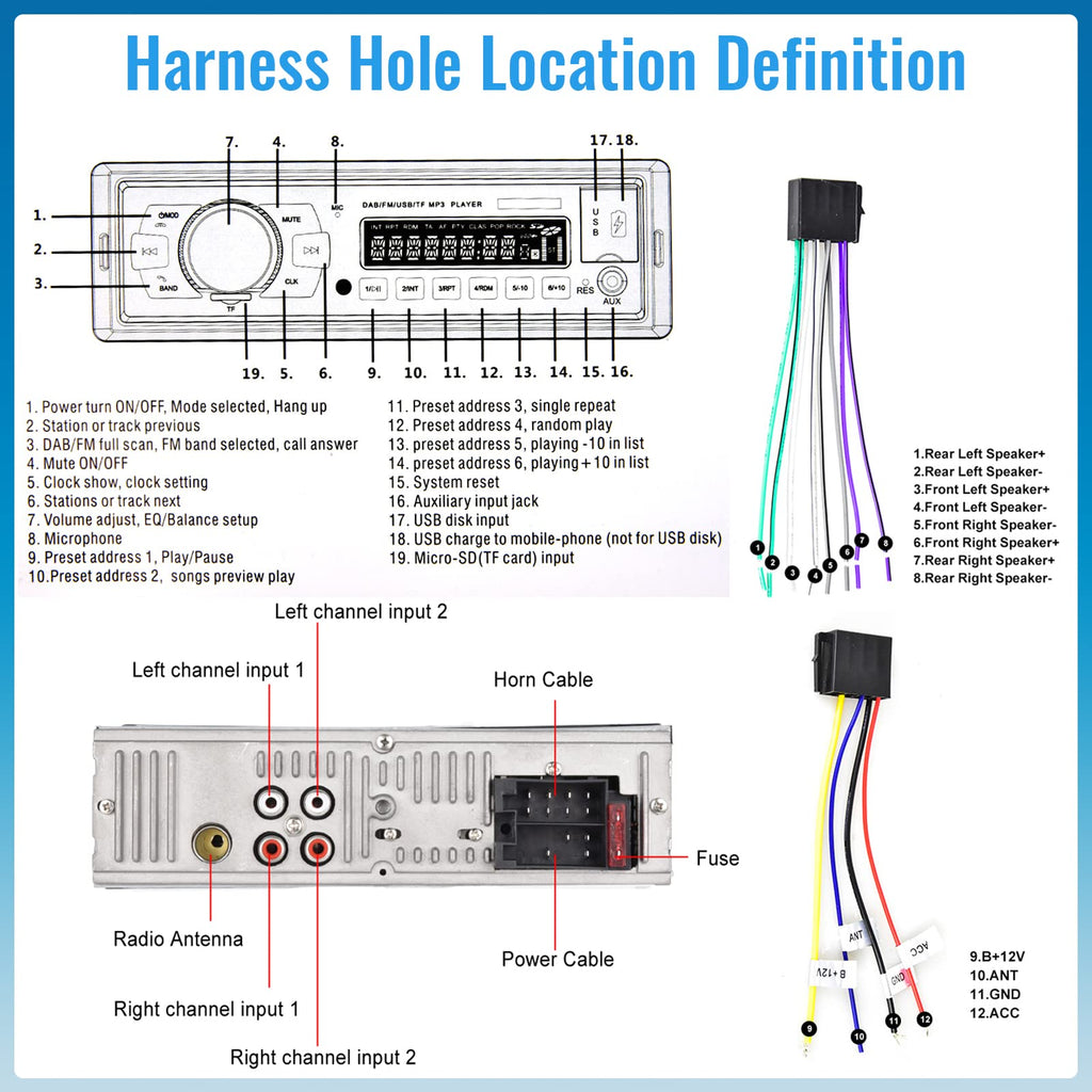 Hodozzy DAB+/DAB Autoradio 1 Din Bluetooth 5.0, 2xUSB/SD/EQ/Aux-in,Lenkradsteuerung,Freisprecheinrichtung,MP3 Player,25W*4