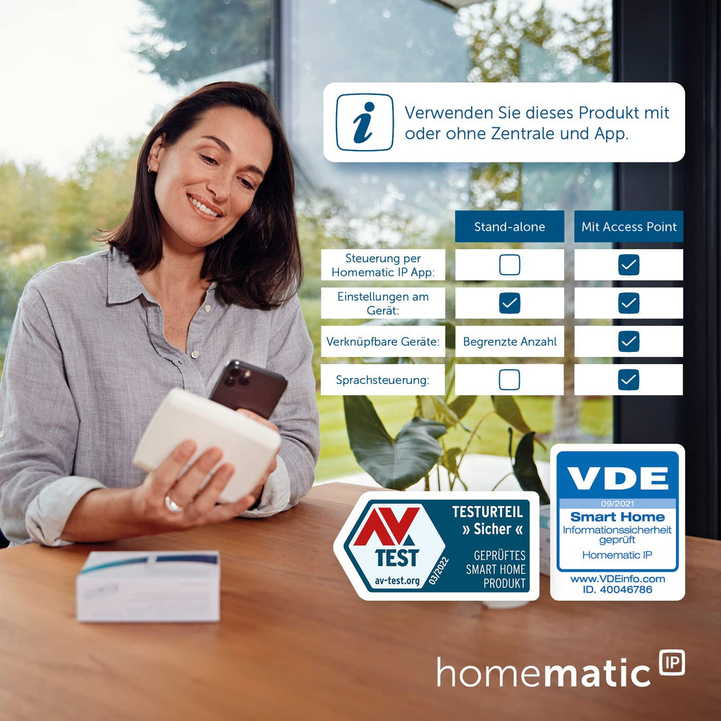 Homematic IP Smart Home Wandthermostat mit Luftfeuchtigkeitssensor, digitales Thermostat Heizkörper/Fußbodenheizung mit/ohne App, Alexa, Google Assistant, Temperaturmessung, Energie sparen, 143159A0C