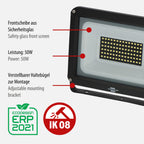 Brennenstuhl LED Strahler JARO 7060 / Leuchte 50W für außen (Außenstrahler zur Wandmontage, Fluter 5800lm aus Aluminium, IP65)