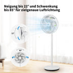 aeco AirX-Flow 100 Standventilator 2-in-1 Stand- & Tischventilator 3 Geschwindigkeitsstufen Höhenverstellbarer Oszillation 85° 55W Kraftvoller 7-Blatt Lüfter Ventilator Luftzirkulation