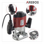 Arebos Oberfräse mit Koffer (1200 W, Ø 6 und 8 mm, Drehzahlregelung, Parallelanschlag, Reduzierstück, Kopierhülse, Absaugadapter, inkl. Zubehör) inkl. Fräser Set 12-teilig