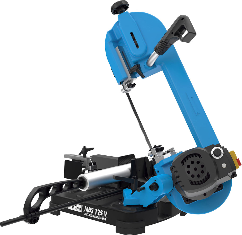 Güde Metallbandsäge MBS 125 V (400 W, variable Bandgeschwindigkeit 38-80 m/min, Winkelschnitte 0-60°, Schnittleistung max. 125 mm, 2000-4200 1/min, Materialanschlag, Schraubstock, Sägeband 1435 mm)
