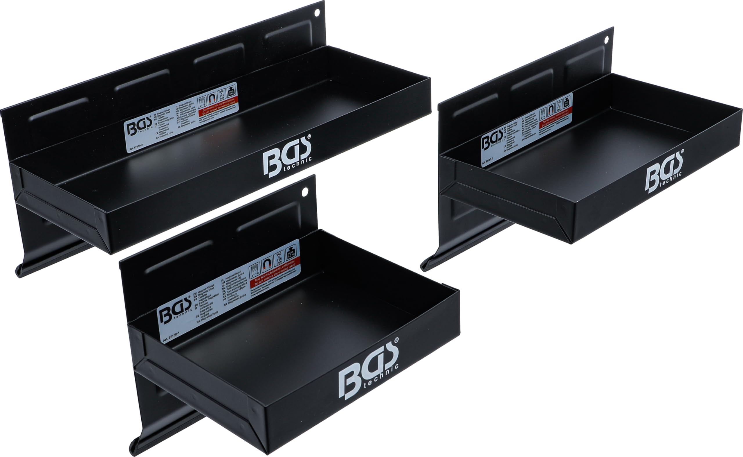 BGS 67150 | Magnet-Ablagen-Satz | 3-tlg. | 150 / 210 / 310 mm | Magnetschalen | Magnetische Ablage | Magnetkorb