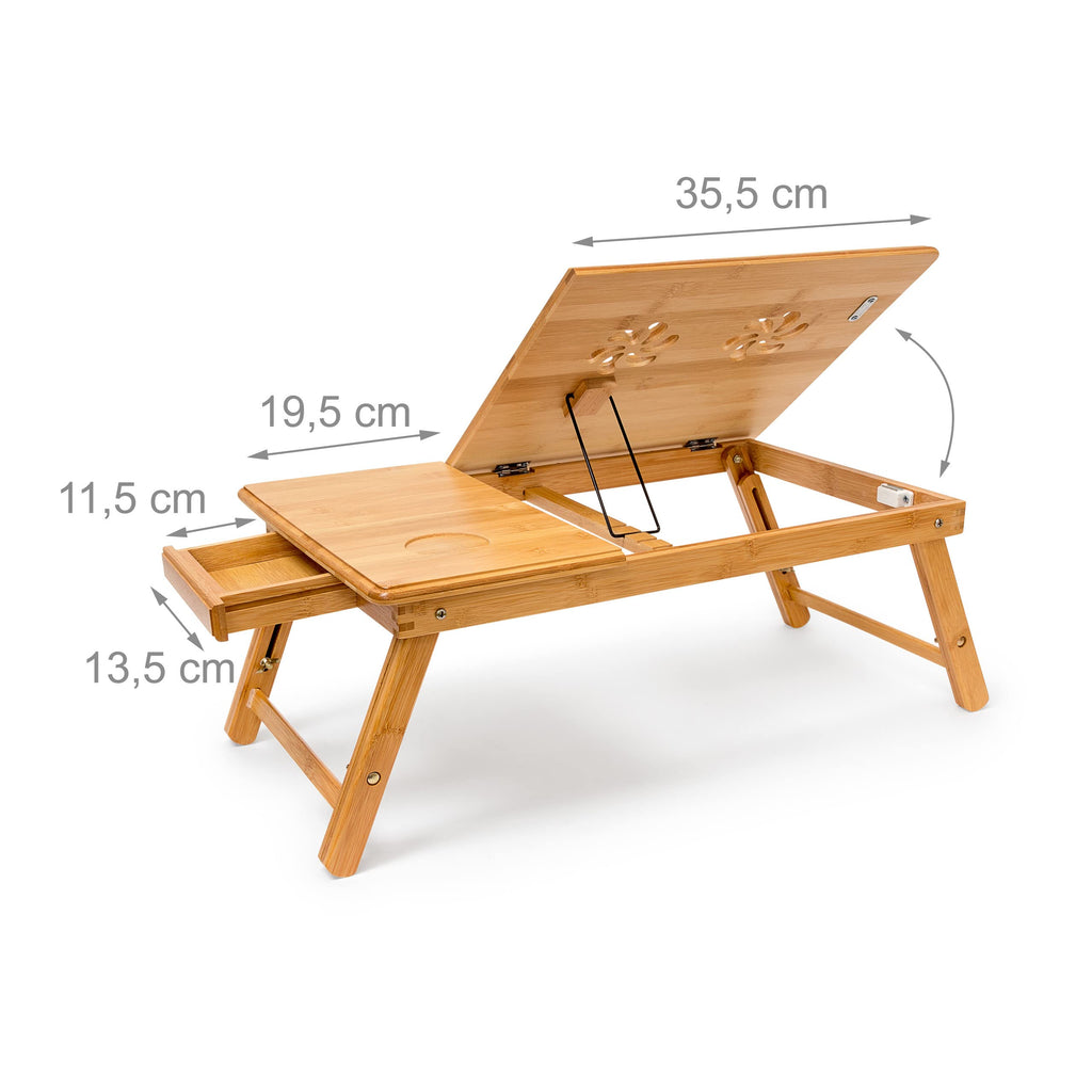 Relaxdays Betttablett Bambus höhenverstellbar HBT 30,5 x 72,5 x 35 cm Laptop Tisch für Notebook mit Leseklappe als Laptopständer klappbar mit Ablage für Maus und Bücher als Notebookständer, natur