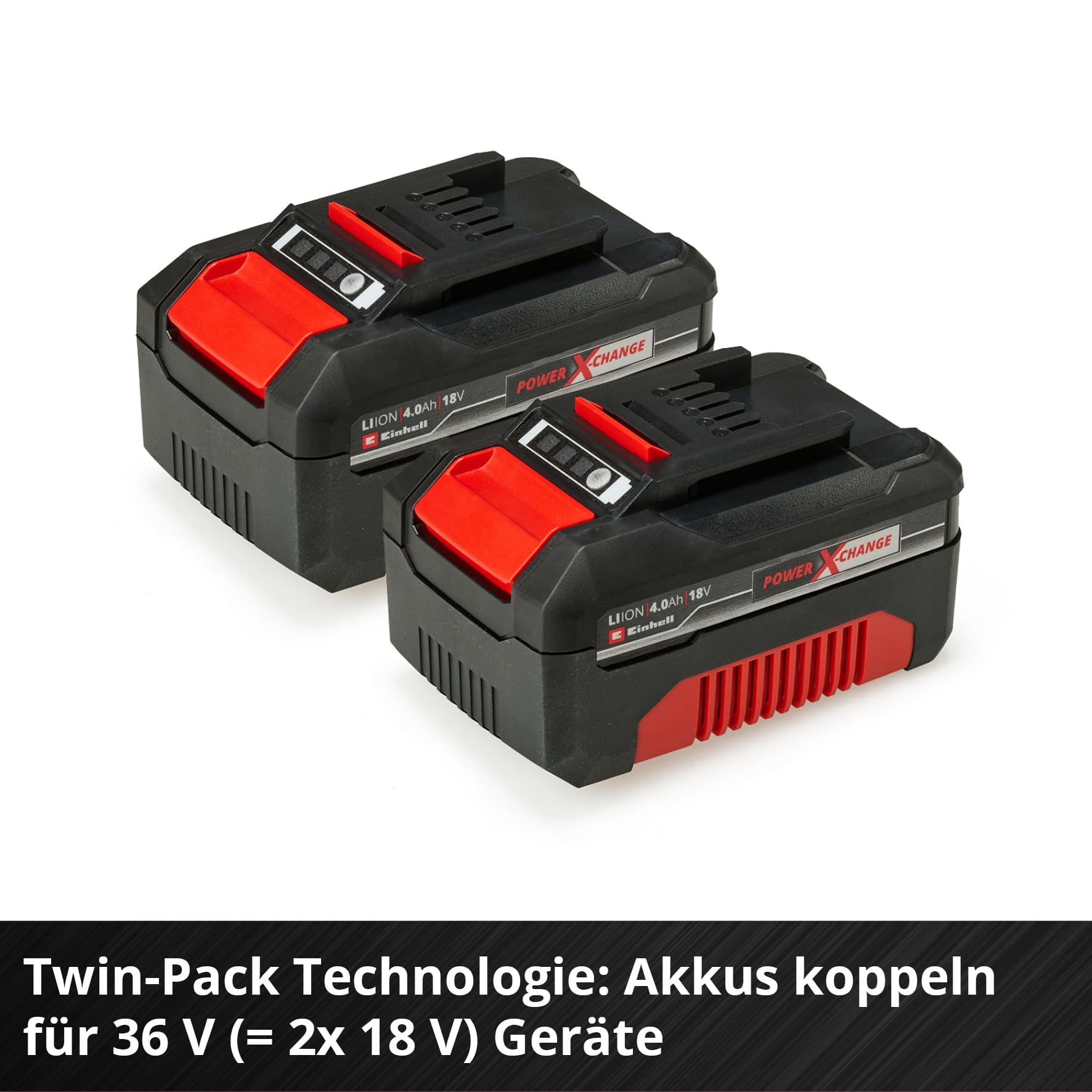 Original Einhell Volks.Akku PXC-Twinpack 4,0 Ah Power X-Change (Li-Ion, 18 V, 2X 4,0 Ah, für alle PXC-Geräte geeignet, proaktives Batteriemanagement, situativ angepasste Ladezyklen)