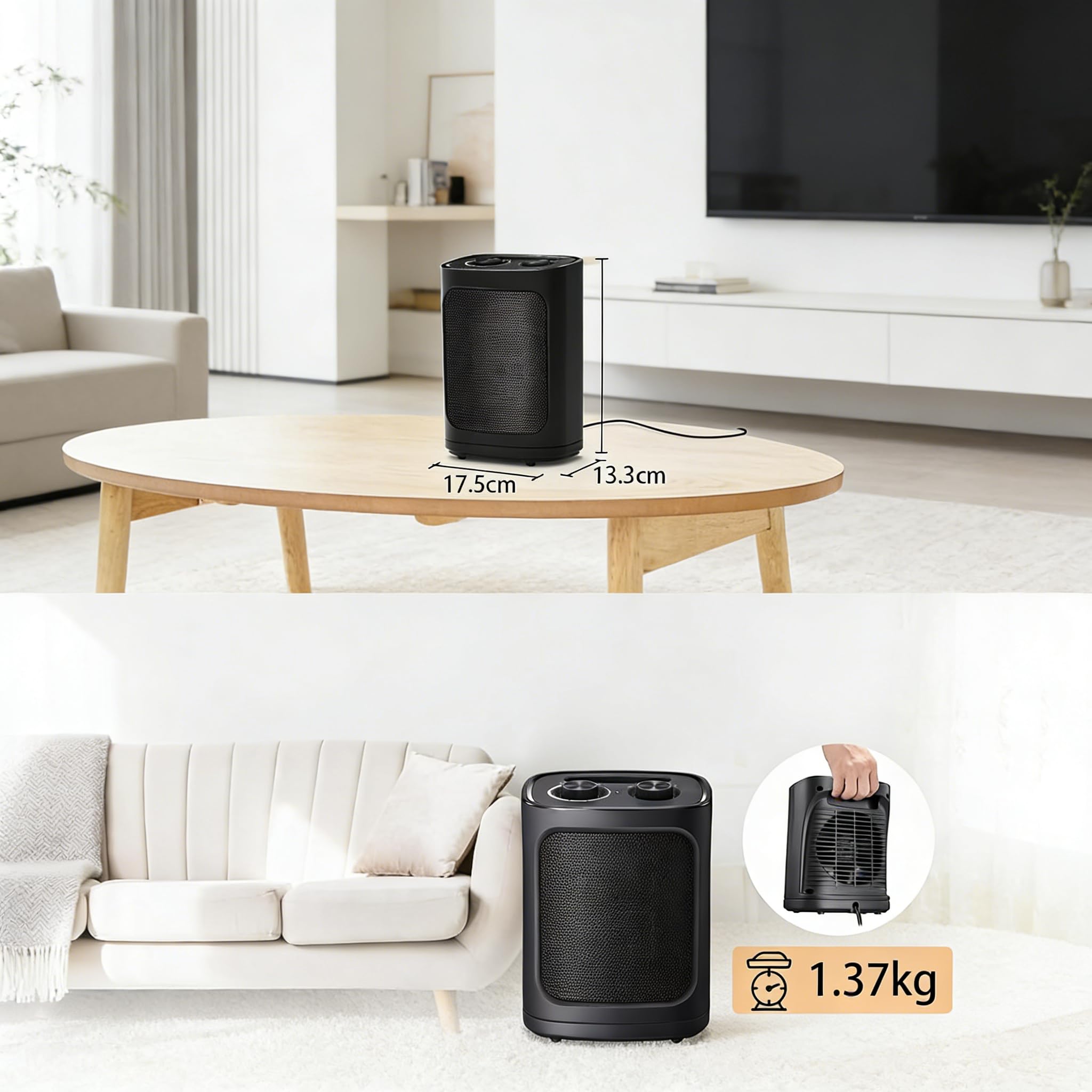 COWSAR Mini Heizlüfter Energiesparend, 1800W Elektroheizung 3 Heizstufen ✓ Überhitzungs & Kippschutz ✓ Keramik Heizlüfter für Badezimmer, Schlafzimmer, Büro