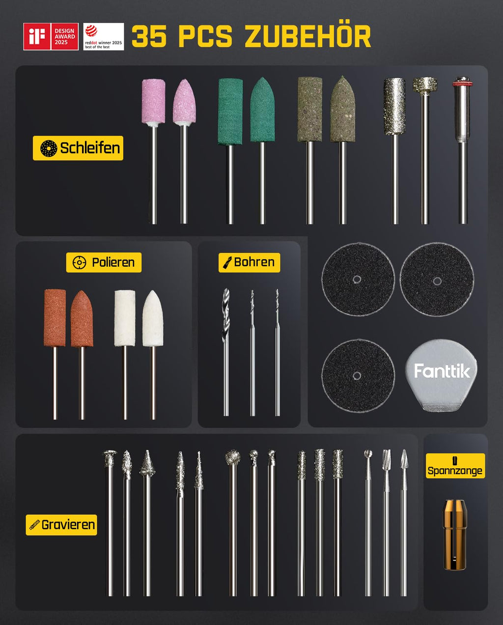 Fanttik F2 Master Mini Akku-Multifunktionswerkzeug, NeoPulse Motor, 5 Geschwindigkeiten, 25000 U/min, Revostor-Hub, 35 Zubehörteile, Elektrowerkzeug zum Polieren, 3D-Druck, Bohren, Gravieren
