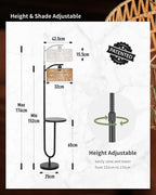 LuminexDesigns Stehlampe Wohnzimmer Vintage Rattan - Stehleuchte Schwarz Retro E27 mit Ablage Höhenverstellbar 176CM Boho Standleuchte mit 2M Kabel Fußschalter Beige Standlampe für Schlafzimmer