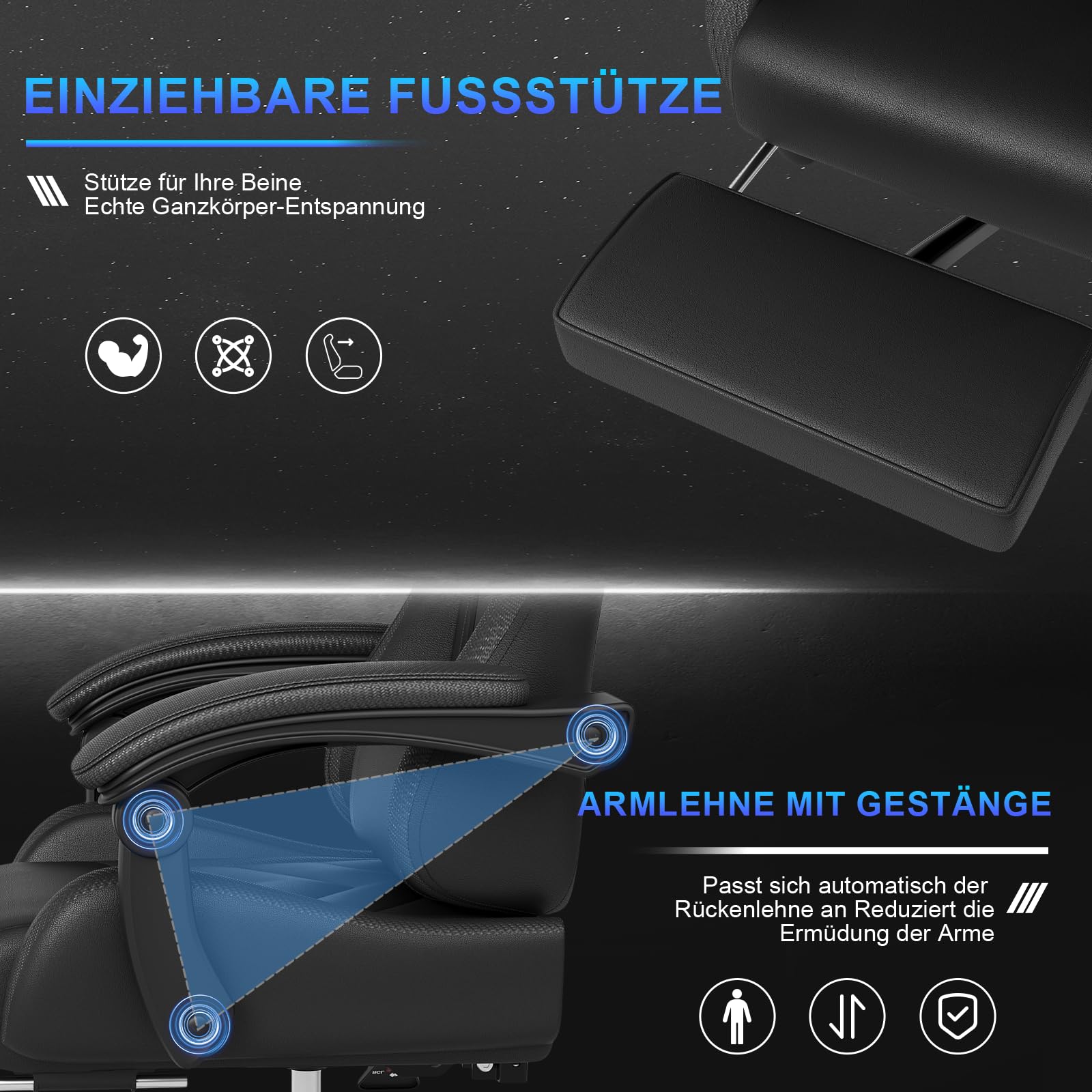 JUMMICO Gaming Stuhl Massage, Bürostuhl Ergonomisch Mit Massage-Lendenkissen, Gamer Stuhl verstellbare Rückenlehne 90-135°,und fußstütze, Gamingstuhl 150 kg belastbarkeit, Schwarz
