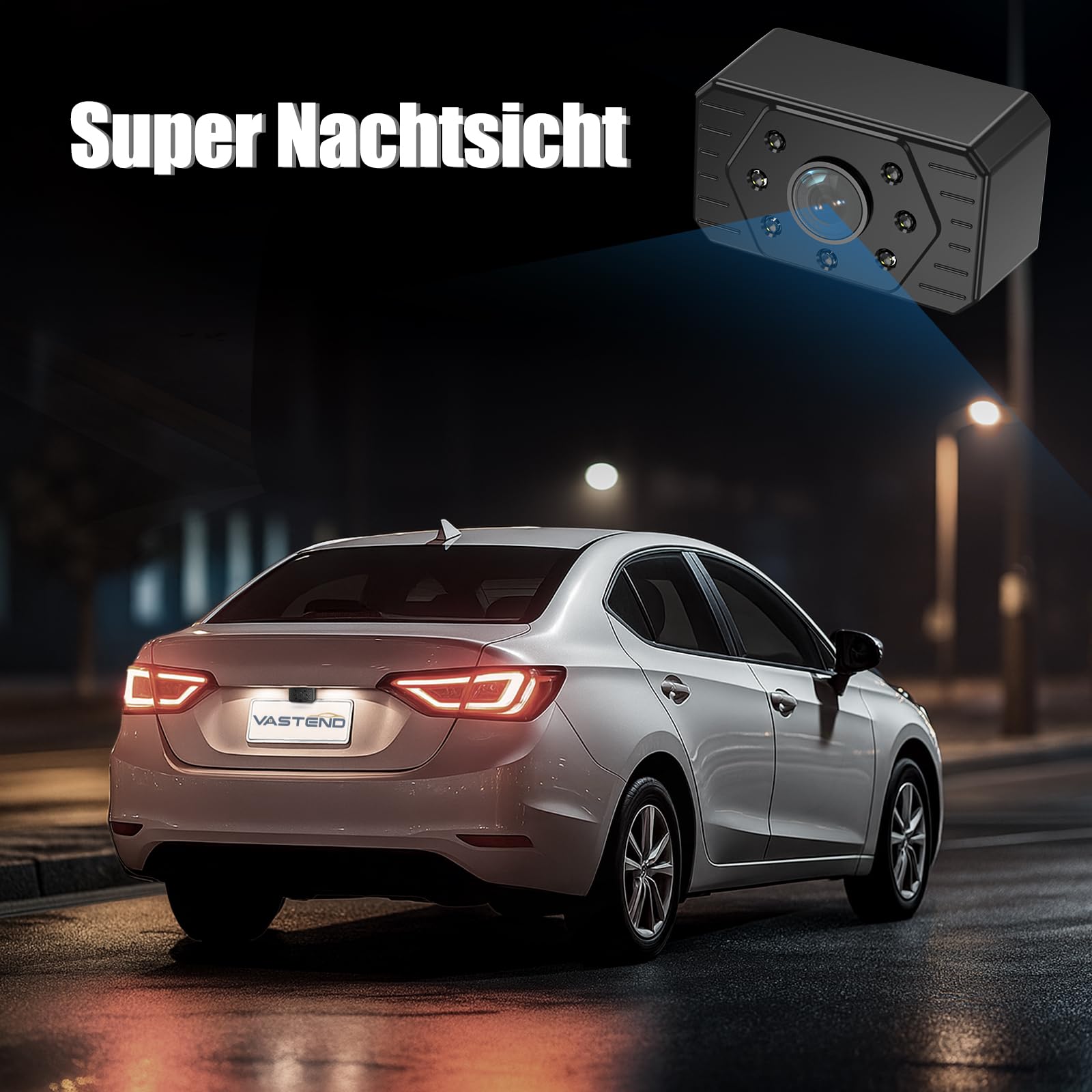 VASTEND Rückfahrkamera Kabellos 5“, 1080P Nachtsicht Monitor Auto Rückfahrkamera Funk, 150° Weitwinkel IP69 wasserdichte Kabelloses Rückfahrkameras System für Wohnwagen, LKW, PKW, SUV, Pickups(VE-5A)