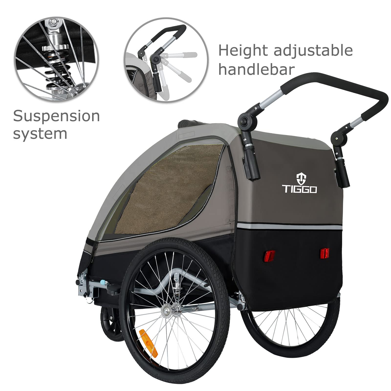 Tiggo S2 Kinderanhänger mit Federung Jogger 2 in 1 Kinder Buggy fahrradanhänger Anhänger 360° Drehbar (Grau)