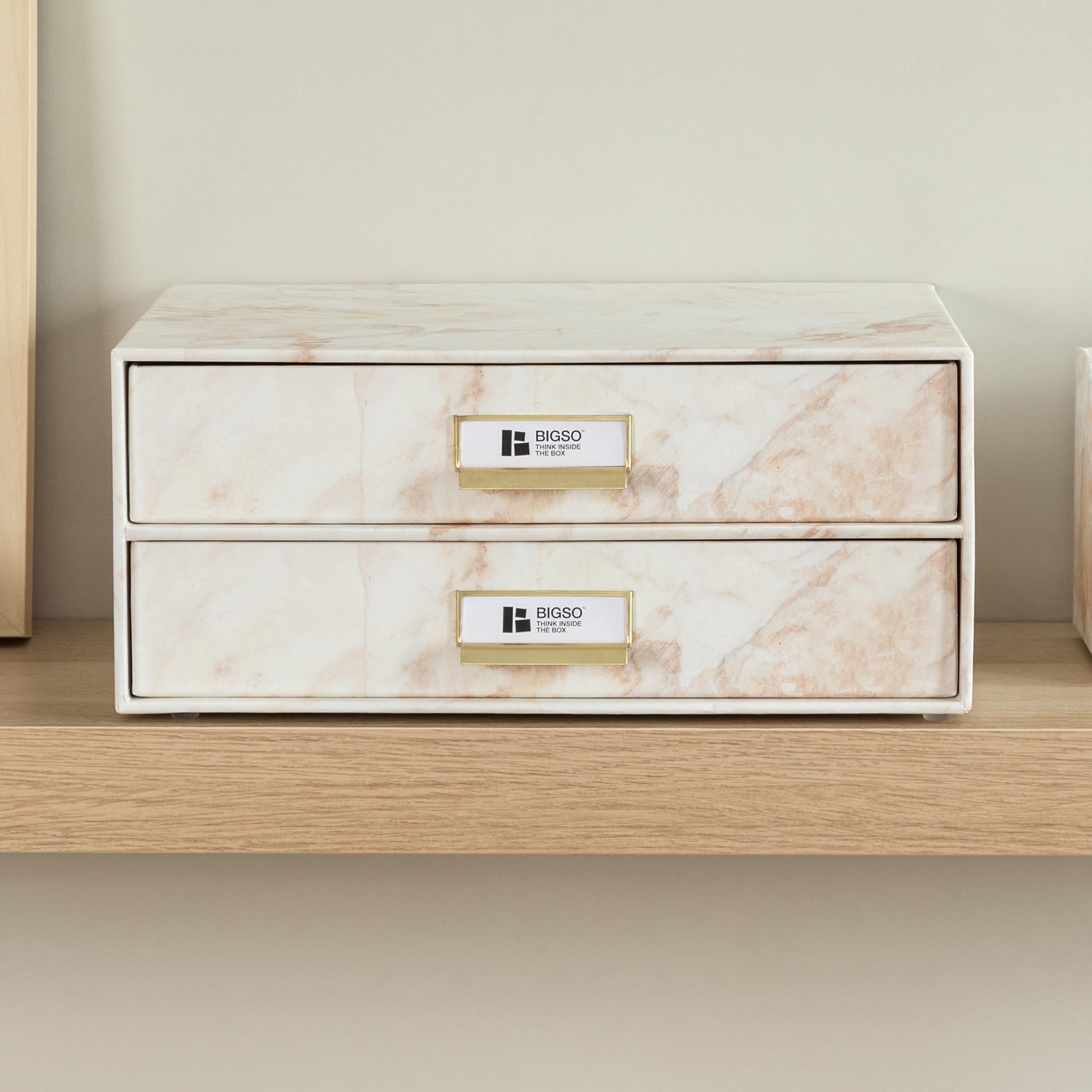 BIGSO BIRGER Schubladenbox – Aufbewahrungsbox mit 2 Schubladen – Schreibtisch Ablage für Dokumente & Bürobedarf – Ablagesystem aus recycelter Faserplatte und Papier – weiß