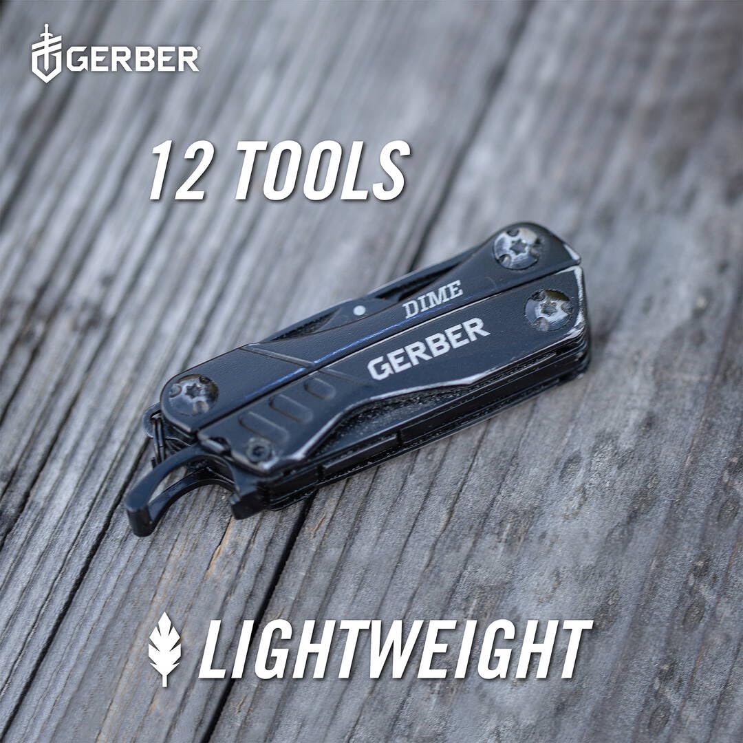 Gerber Multifunktionswerkzeug mit 12 Funktionen, Dime Pocket Multi-tool, Schwarz, 1014030