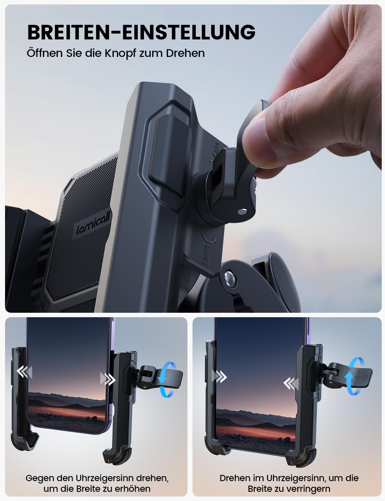 Lamicall Handyhalterung Motorrad, Handyhalter Fahrrad - 【1s Schnellspanner】 Lenker Halter für Dreharbeiten, Universal Handy Fahrradhalterung für iPhone 17 16 15 14 13 Pro Max Plus, 4-7 Zoll Smartphone
