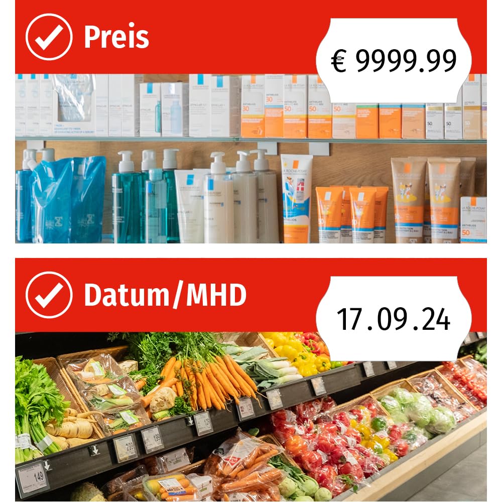 Meto Basic S Starter Kit inkl. 11.000 Etiketten – Preis, Datum, MHD (1-zeilig, 8-stellig für 22x12 mm Etiketten, sofort einsatzbereit) Handauszeichner + 11 Etikettenrollen