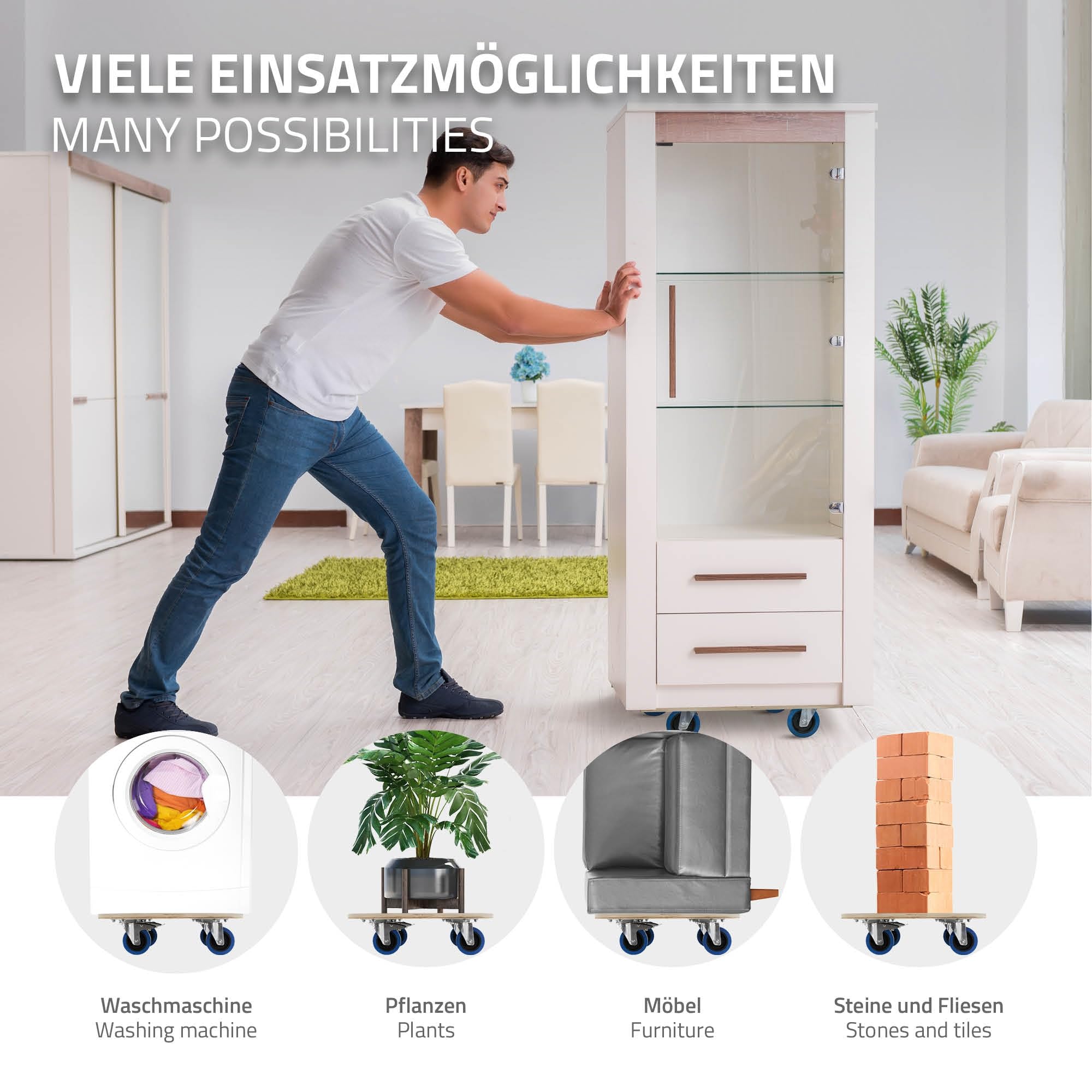 ECD Germany Transportroller 35 x 50 cm bis 800 kg Siebdruckplatte - PP-Räder Rollbrett Möbelroller Transporthilfe für Umzug Möbel-Transport Möbelhund Rollwagen Roller Transporter Transportwagen