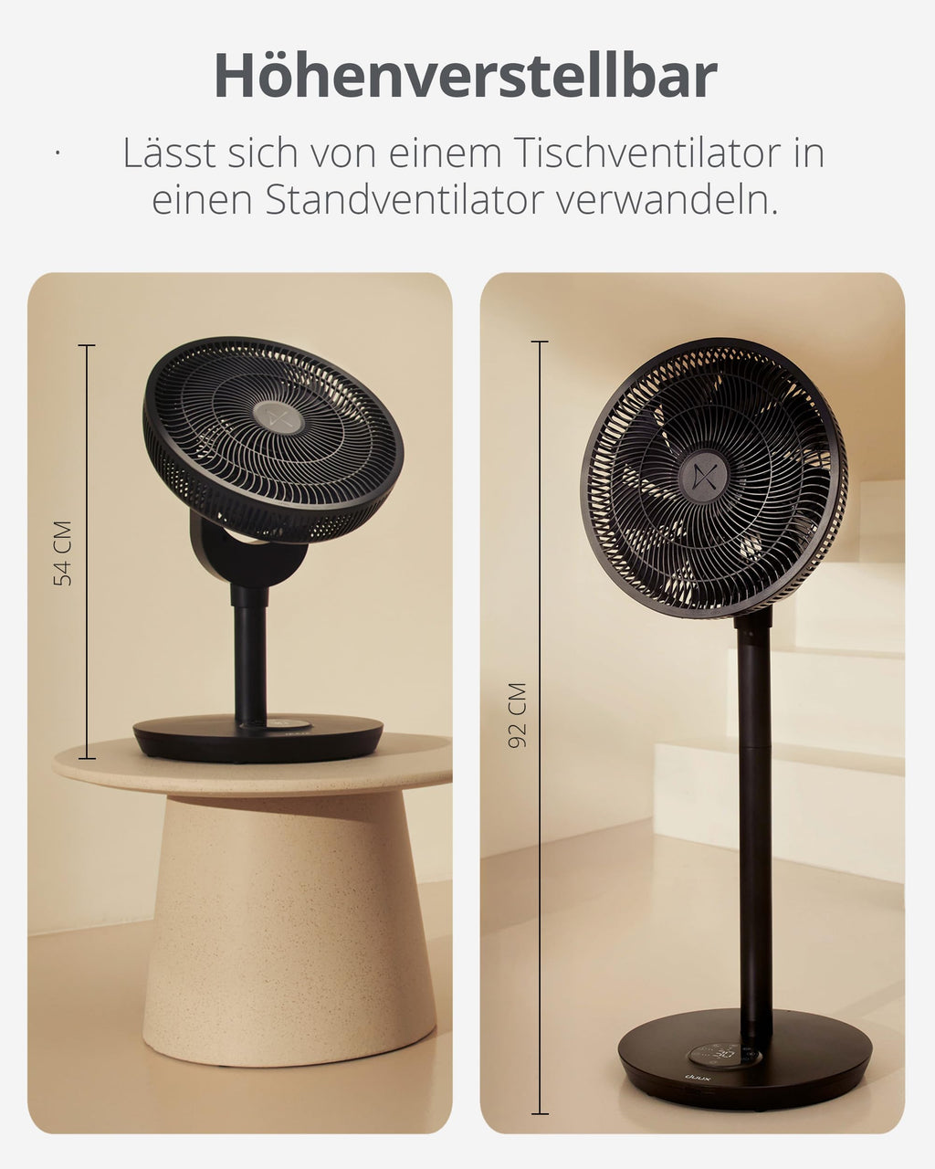 Duux Whisper Flex 2 Smart Ventilator – flüsterleise 13 dB – Nachtmodus & Timer – höhenverstellbar (54–92 cm) – energieeffizient ab 2W – App & Fernbedienung – Schwarz