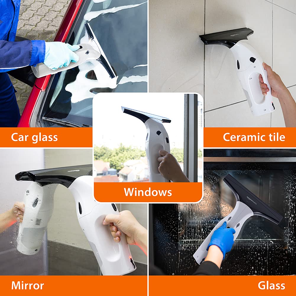 Amazon Basics Fensterstaubsauger-Set mit wiederaufladbarer Lithiumbatterie, für Fenster, Fliesen, Spiegel und Duschschwände, EU-/UK-/US-/JP-Stecker enthalten, 2 stück