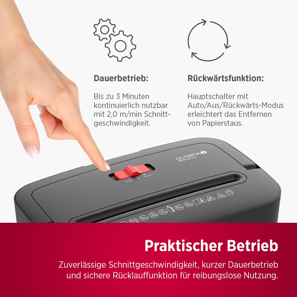 OLYMPIA PS 54 CC Pro Aktenvernichter | Papierschredder mit Partikelschnitt 4×38 mm | Schredder Aktenvernichter für Home Office | Shredder Papier 8-Blatt | Mit universal Aufsatz | Paper Shredder