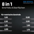 SW-Stahl 81680L Gewindefeile metrisch/für Gewinde-Steigungen von 0,8 bis 3,0 / für Innen- und Außengewinde/Gewindereparatur/KFZ-Feile/Werkstattbedarf