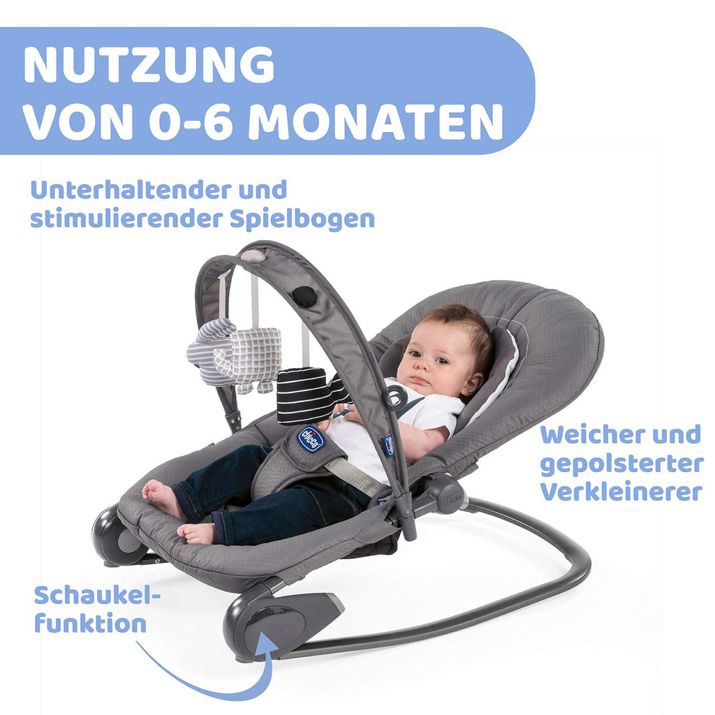 Chicco Hoopla Babywippe, bequeme und animierende Wippe, mit Spielbar und Textilanhängern, 4-fach verstellbar, modular und kompakt, von 0 Monaten bis 18 kg