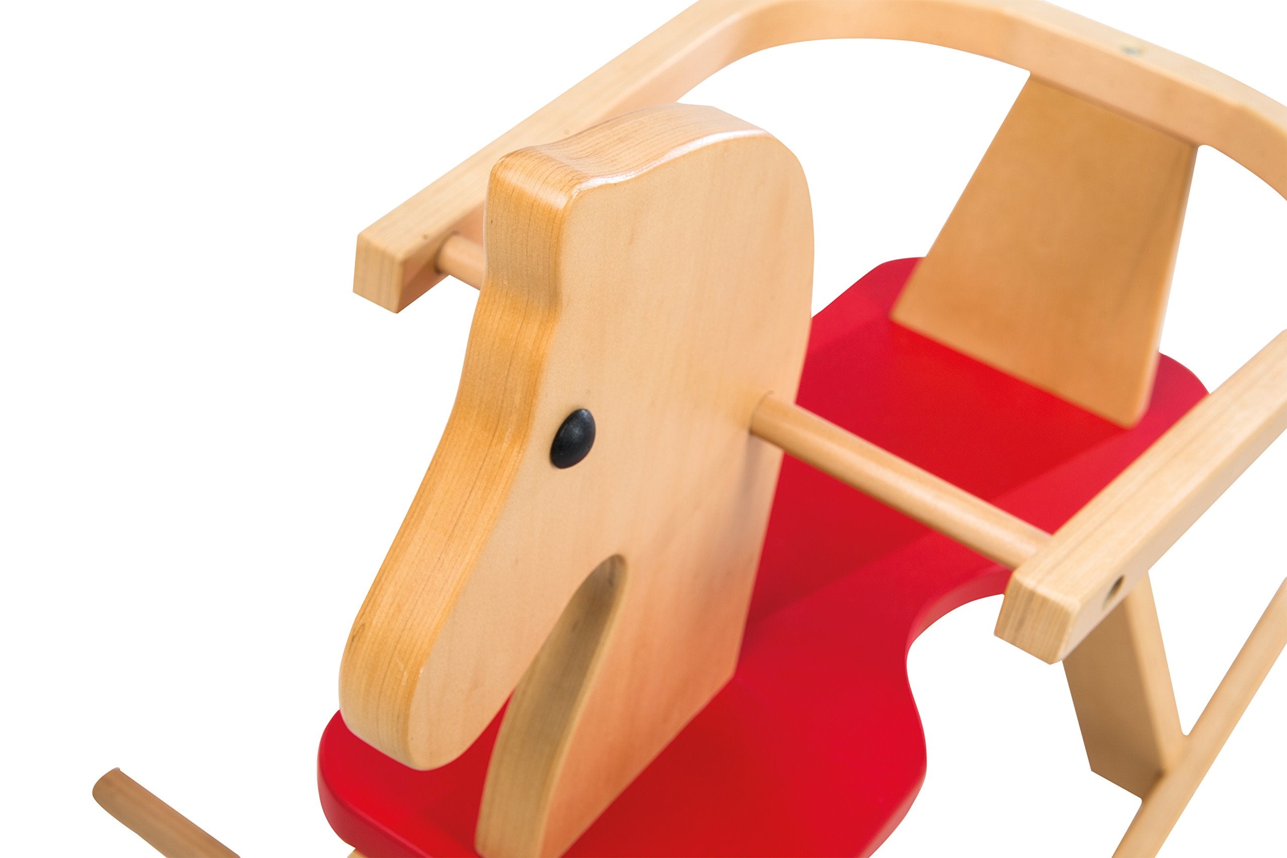 roba Schaukelpferd, Schaukeltier Massivholz natur rot, Schaukelstuhl mitwachsend für Babys und Kleinkinder durch abnehmbaren Schutzring, (1er Pack)