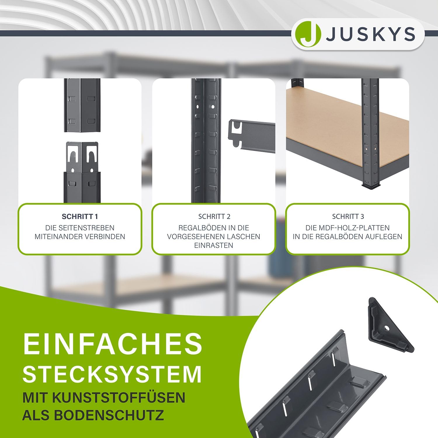 Juskys 2er-Set Lagerregal Easy 2X 160x80x40cm (HxBxT) - 640kg Traglast - 8 Böden - Metall Schwerlastregal Kellerregal Steckregal Regal Regalsystem Metallregal Grau